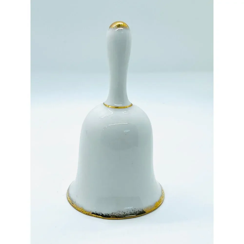 VTG Enesco 50th Golden Wedding Anniversary Porcelain‎ Bell White & Gold Floral